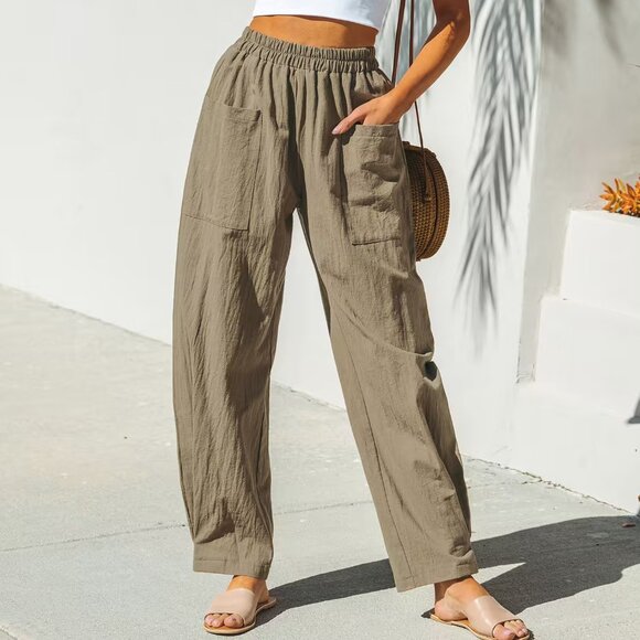 Cupshe Khaki Elastic Waist Patch Pocket Tapered Leg Pants | Size XL | NWT - Picture 4 of 4